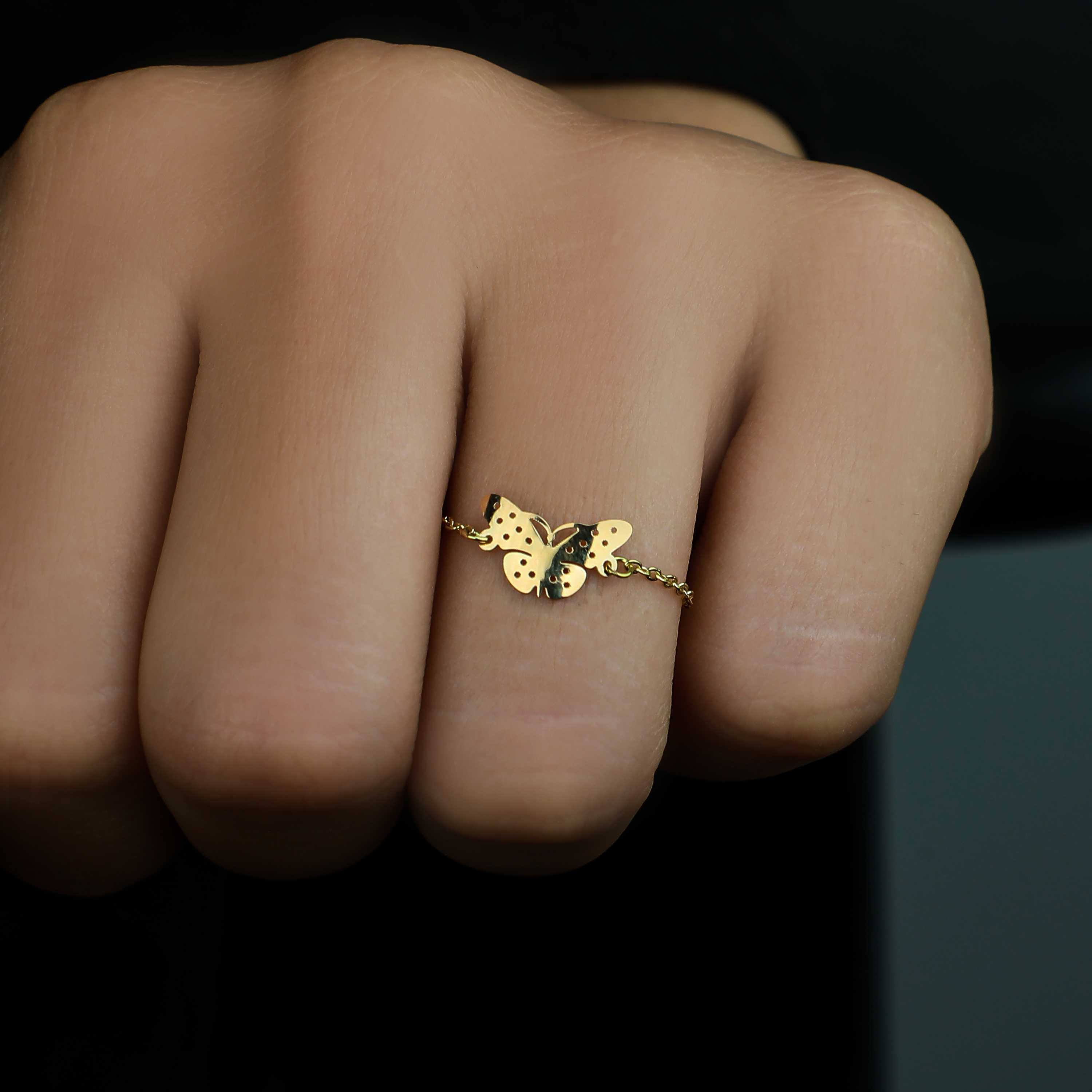 18k gold chain ring, Turkish made - (H-1172)